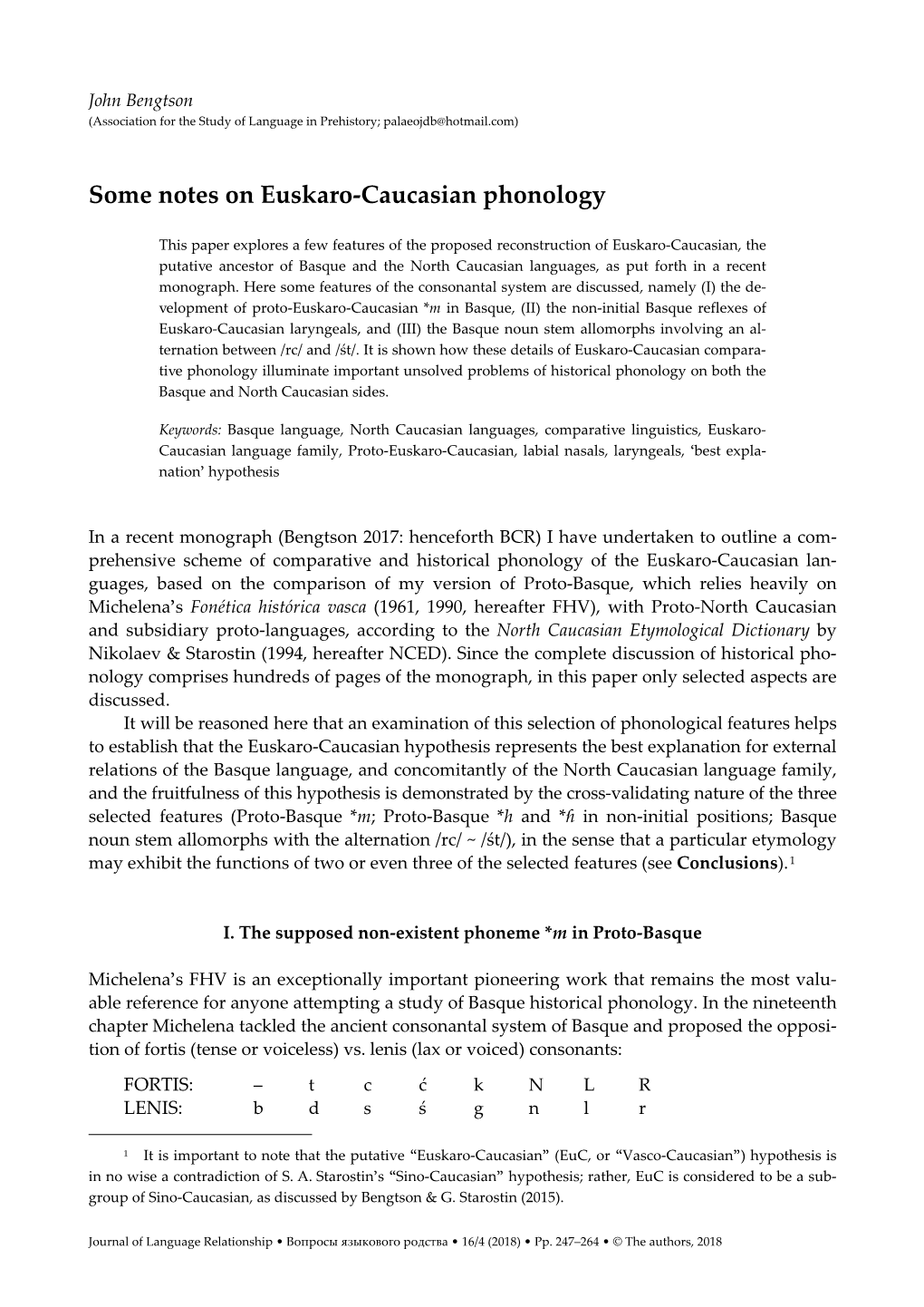 Some Notes on Euskaro-Caucasian Phonology