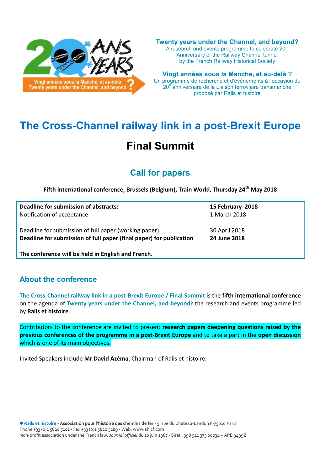 The Cross-Channel Railway Link in a Post-Brexit Europe Final Summit