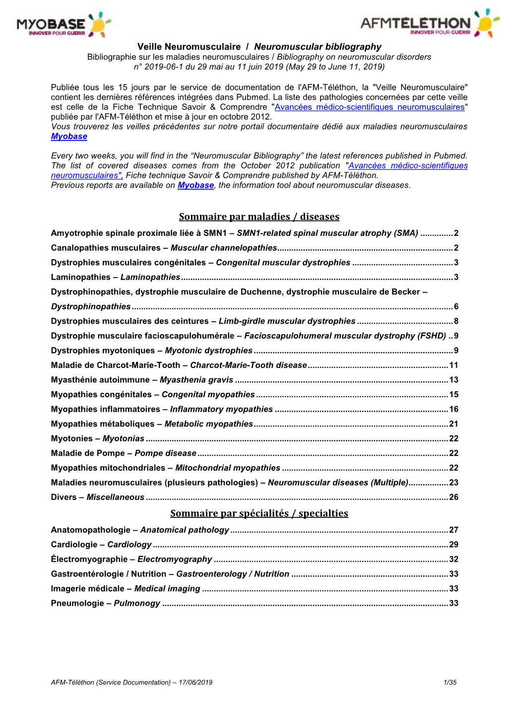 Sommaire Par Maladies / Diseases Sommaire Par Spécialités / Specialties