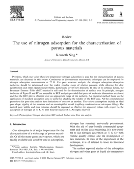 The Use of Nitrogen Adsorption for the Characterisation of Porous Materials