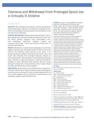 Tolerance and Withdrawal from Prolonged Opioid Use in Critically Ill Children