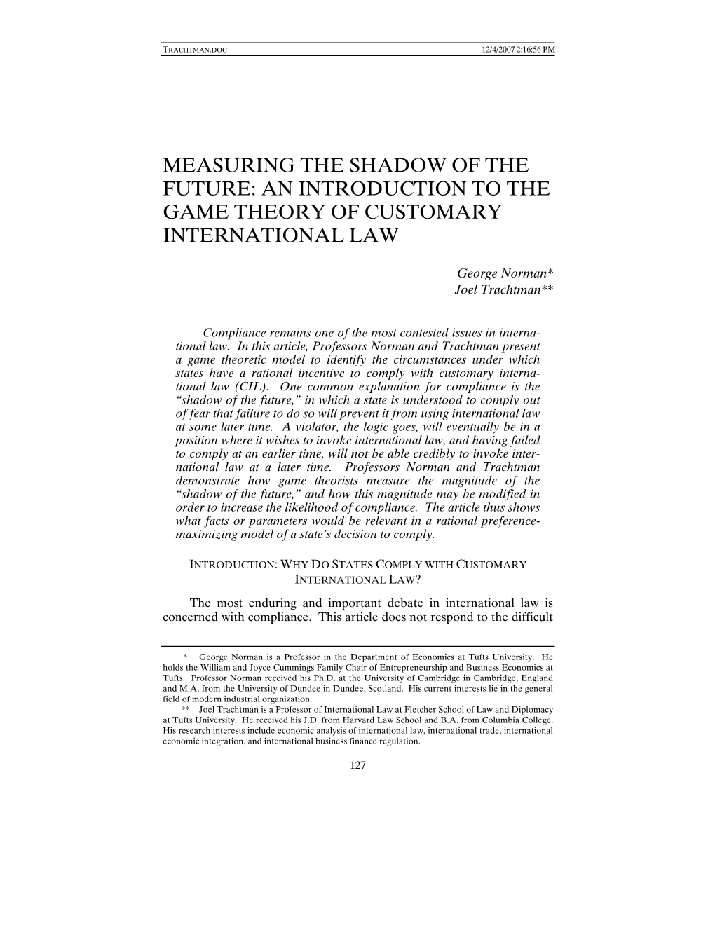 Measuring the Shadow of the Future: an Introduction to the Game Theory of Customary International Law