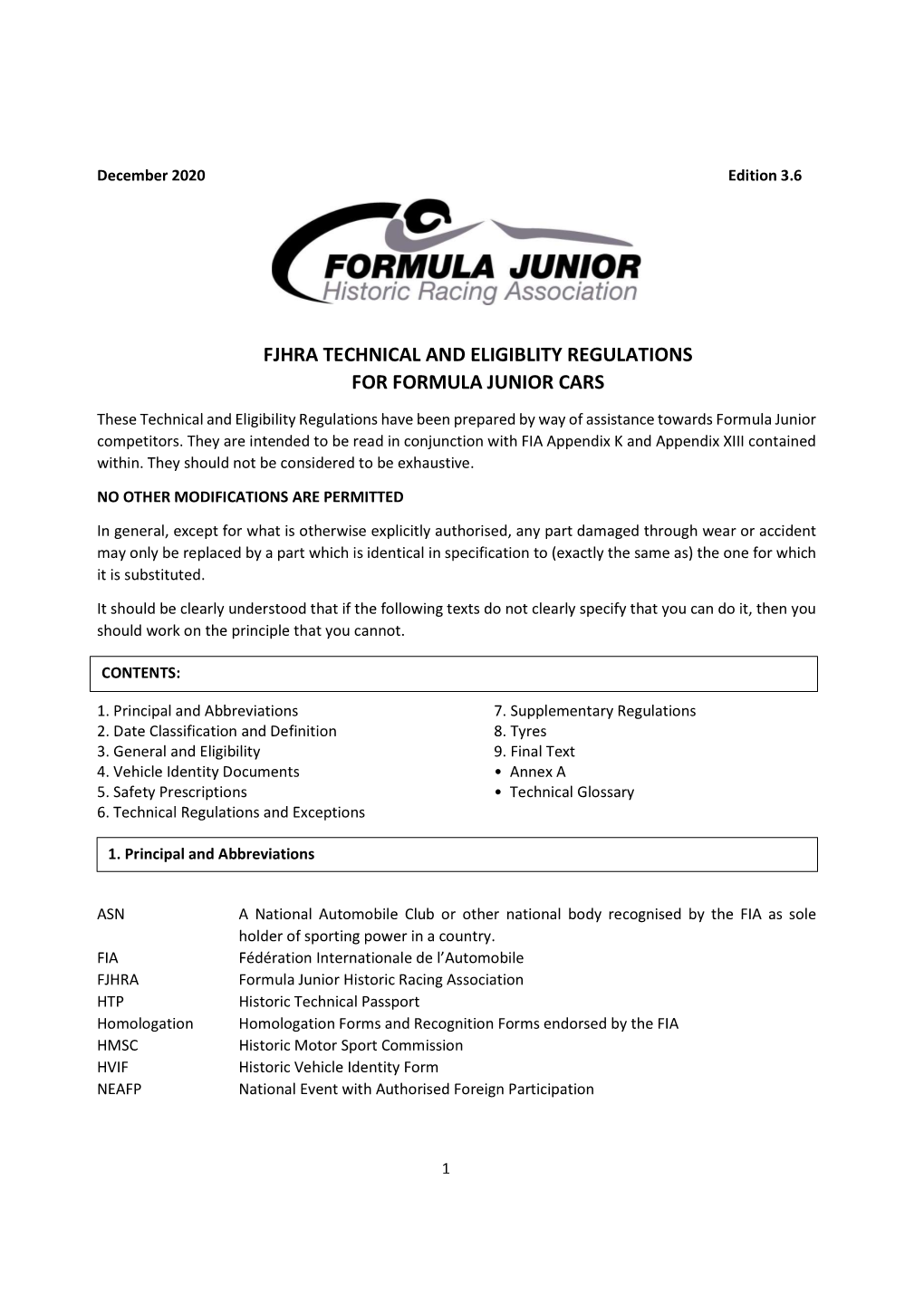 Fjhra Technical and Eligiblity Regulations for Formula Junior Cars