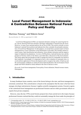 Local Forest Management in Indonesia: a Contradiction Between National Forest Policy and Reality