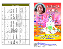 Sahaja Yoga Meditation Contact: Meditate@Hawaii.Edu Website: Meditations: Tuesd