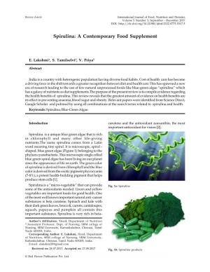 Spirulina: a Contemporary Food Supplement