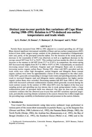 Distinct Year-To-Year Particle Flux Variations Off Cape Blanc During 19884991: Relation to #*O-Deduced Sea-Surface Temperatures and Trade Winds