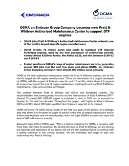 OGMA an Embraer Group Company Becomes New Pratt & Whitney