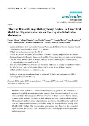 Effects of Bentonite on P-Methoxybenzyl Acetate: a Theoretical Model for Oligomerization Via an Electrophilic-Substitution Mechanism