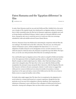 Faten Hamama and the 'Egyptian Difference' in Film Madamasr.Com January 20