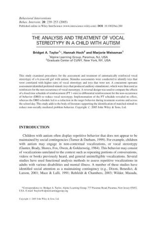 The Analysis and Treatment of Vocal Stereotypy in a Child with Autism