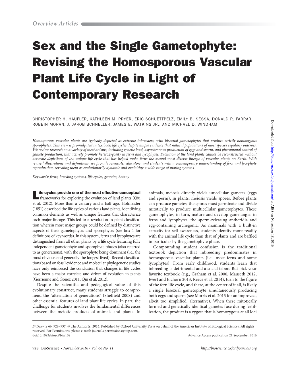 Sex And The Single Gametophyte: Revising The Homosporous Vascular Plant ...