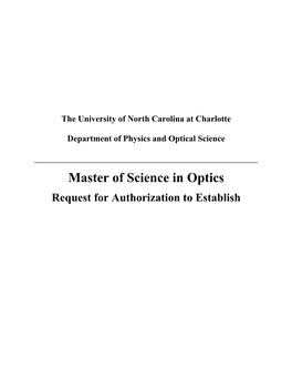 Master of Science in Optics Request for Authorization to Establish