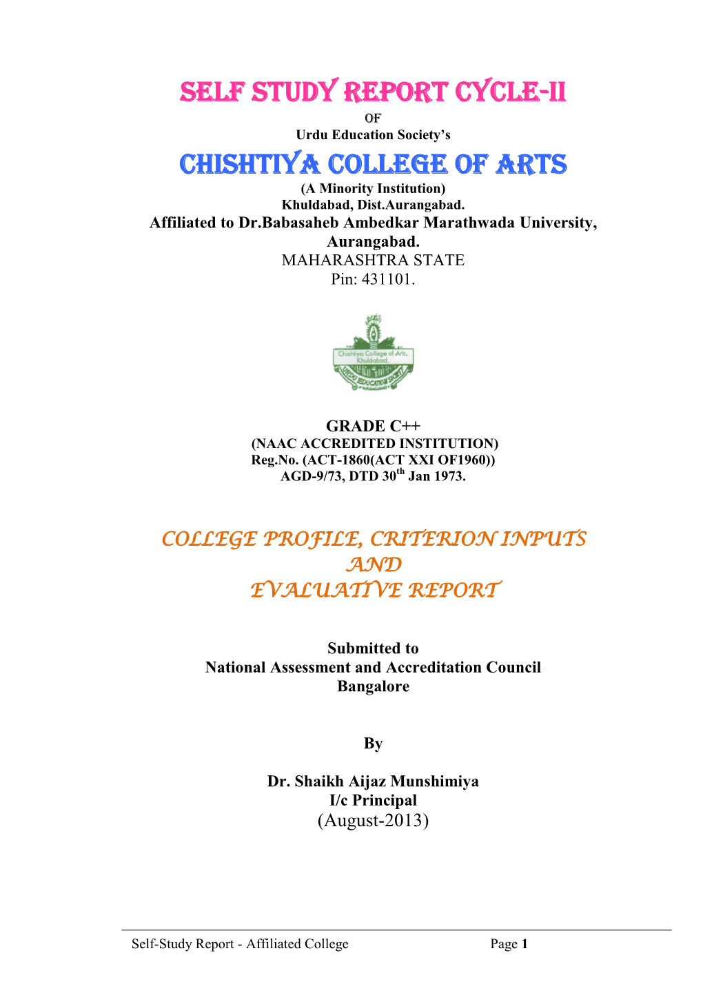 Self Study Report Cycle-II Chishtiya College of Arts