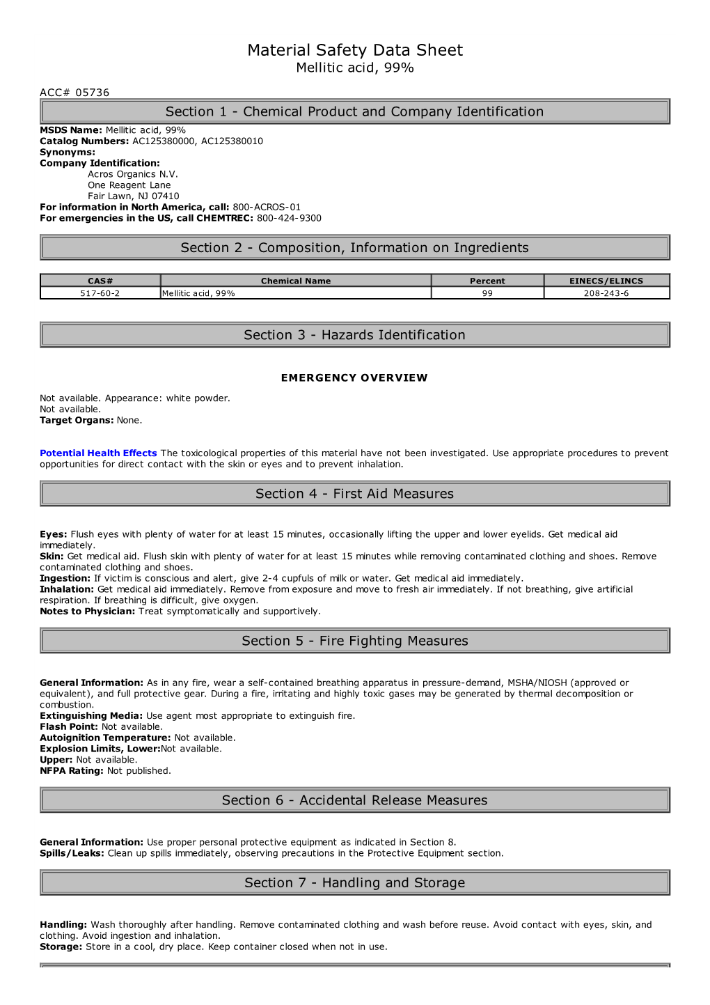 Material Safety Data Sheet