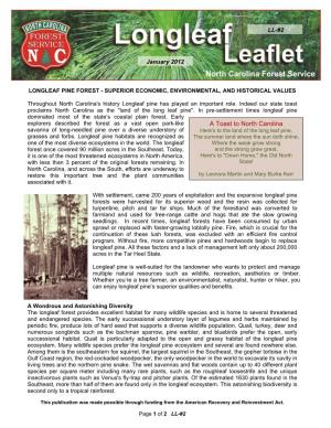 Longleaf Pine Forest - Superior Economic, Environmental, and Historical Values