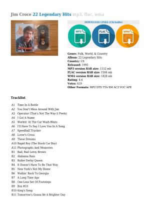 Jim Croce 22 Legendary Hits Mp3, Flac, Wma
