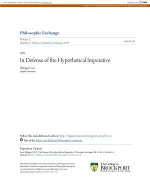 In Defense of the Hypothetical Imperative Philippa Foot Oxford University