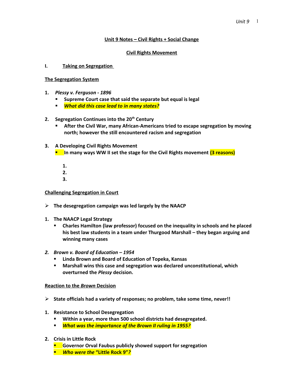 Unit 10 Notes Civil Rights