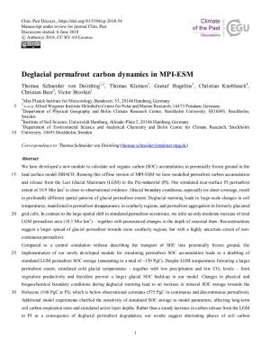 Deglacial Permafrost Carbon Dynamics in MPI-ESM
