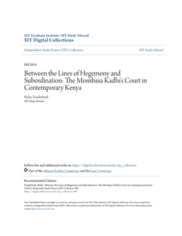 The Mombasa Kadhi's Court in Contemporary Kenya