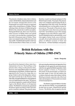 British Relations with the Princely States of Odisha (1905-1947)