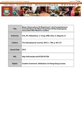 Title Maser Observations of Westerlund 1 and Comprehensive