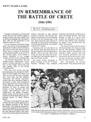 In Remembrance of the Battle of Crete 1941-1991