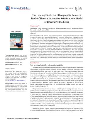 The Healing Circle: an Ethnographic Research Study of Human Interaction Within a New Model of Integrative Medicine