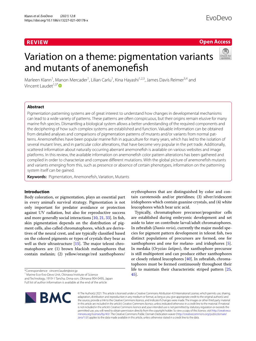 Pigmentation Variants and Mutants of Anemonefish