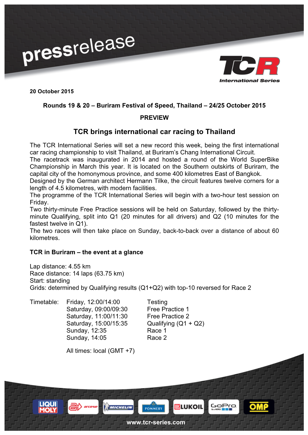 TCR Brings International Car Racing to Thailand