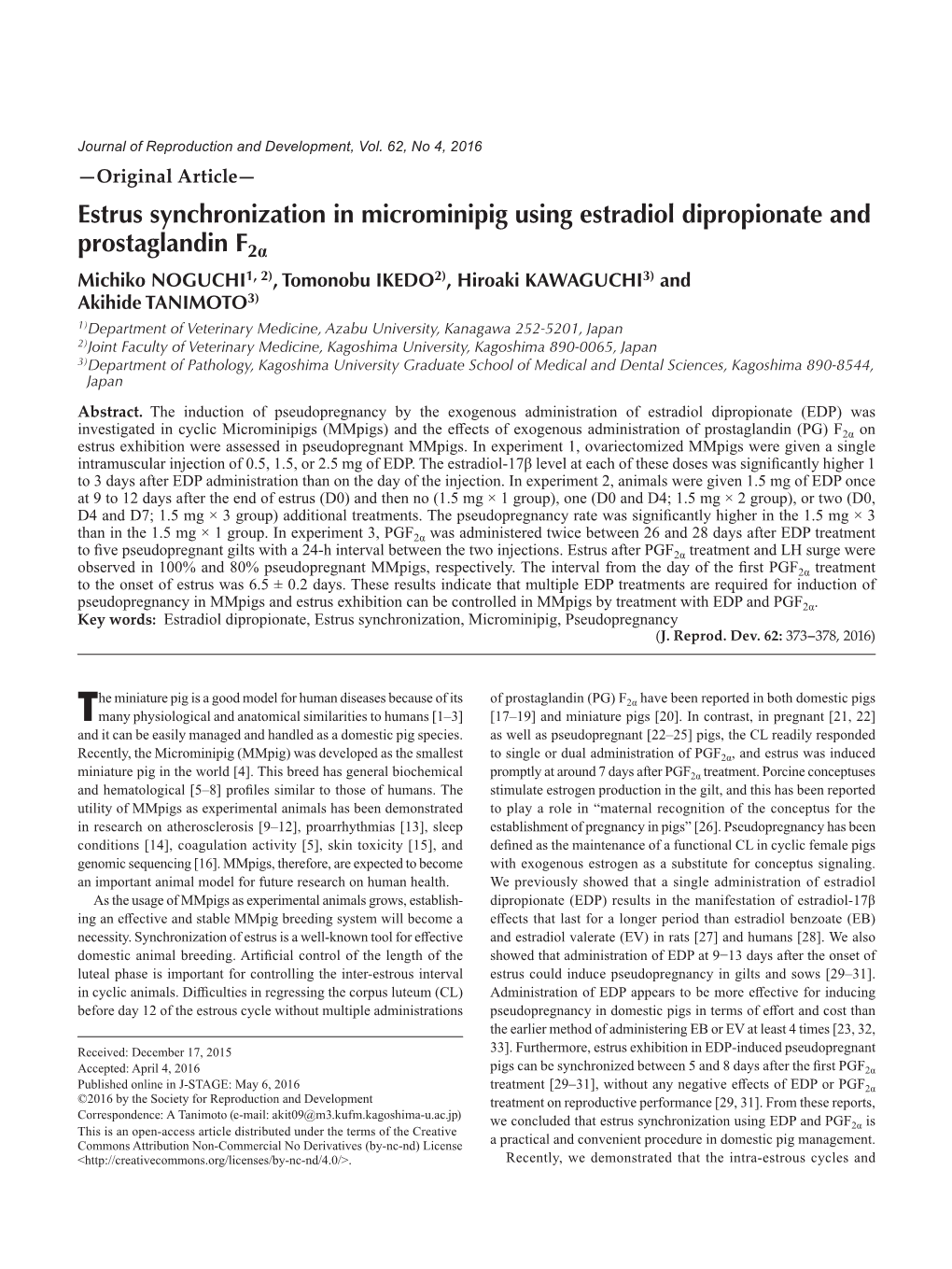 Estrus Synchronization in Microminipig Using Estradiol Dipropionate And