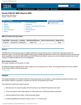 Family 2785+01 IBM Infoprint 2085