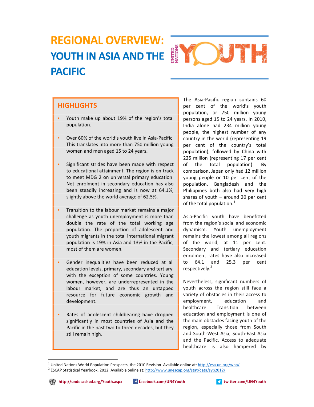 Regional Overview: Youth in Asia and the Pacific