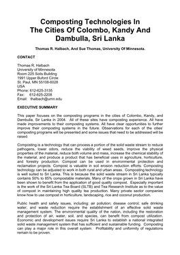 Composting Technologies in the Cities of Colombo, Kandy and Dambulla, Sri Lanka