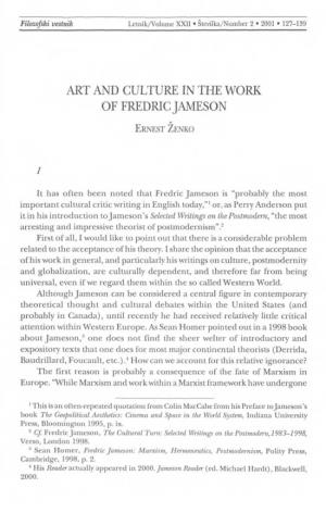 Art and Culture in the Work of Fredric Jameson