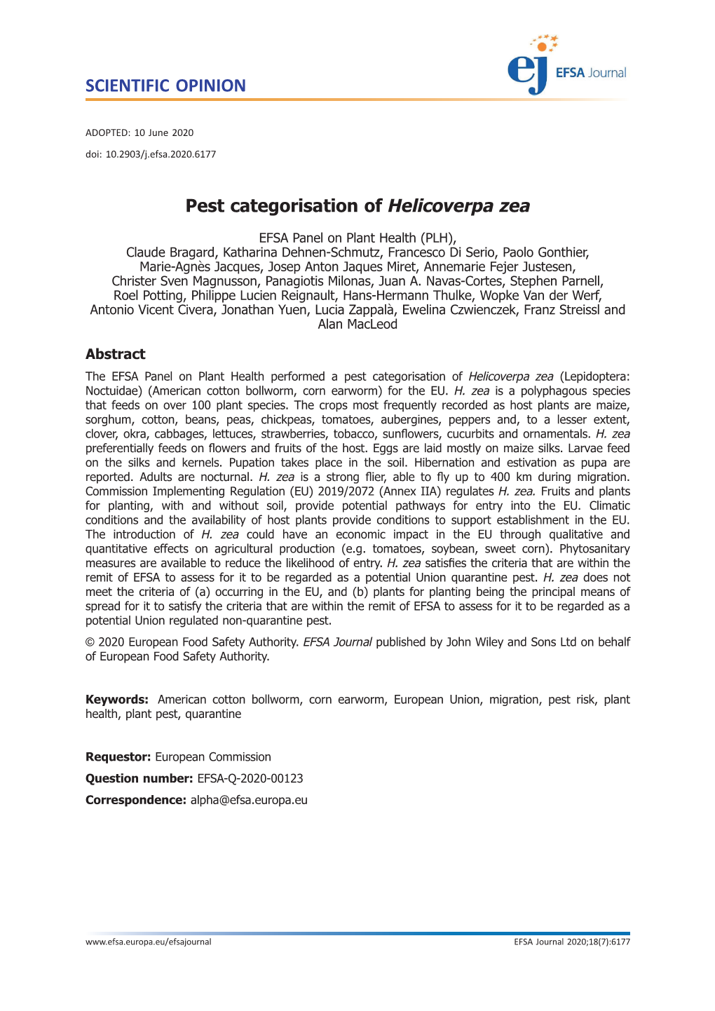 Pest Categorisation of Helicoverpa Zea