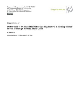 Supplement of Distribution of Pahs and the PAH-Degrading Bacteria in the Deep-Sea Sed- Iments of the High-Latitude Arctic Ocean