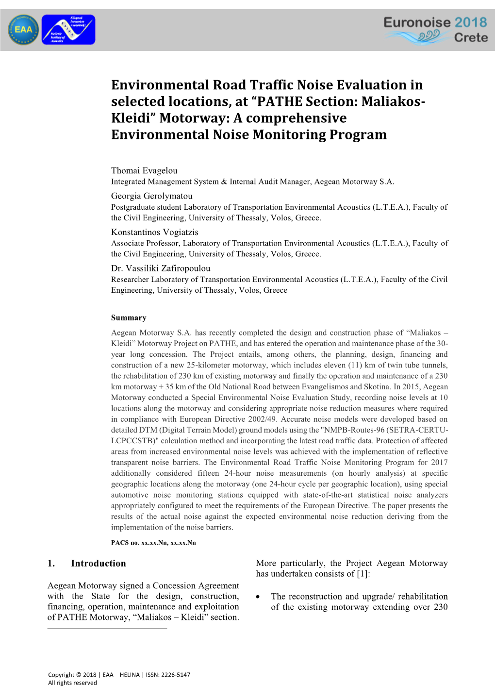 Environmental Road Traffic Noise Evaluation In