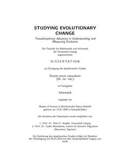 STUDYING EVOLUTIONARY CHANGE Transdisciplinary Advances in Understanding and Measuring Evolution