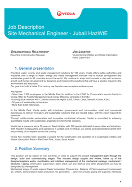 1. General Presentation 2. Position Summary