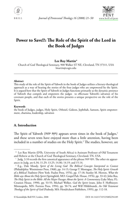 The Role of the Spirit of the Lord in the Book of Judges