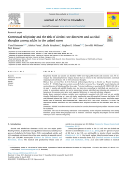 Contextual Religiosity and the Risk of Alcohol Use Disorders and Suicidal
