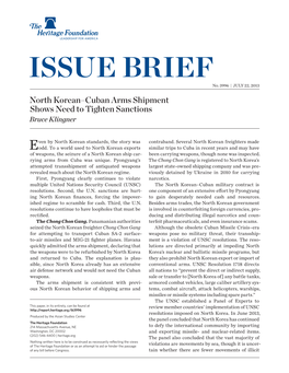 North Korean–Cuban Arms Shipment Shows Need to Tighten Sanctions Bruce Klingner