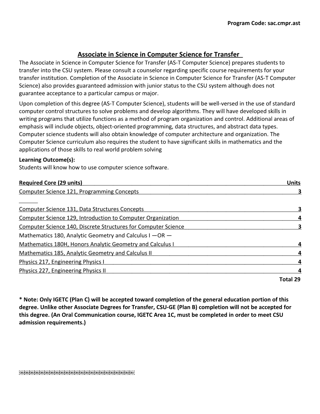 Associate in Science in Computer Science for Transfer