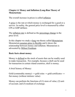 Chapter 4: Money and Inflation (Long-Run Theory of Monetarism)