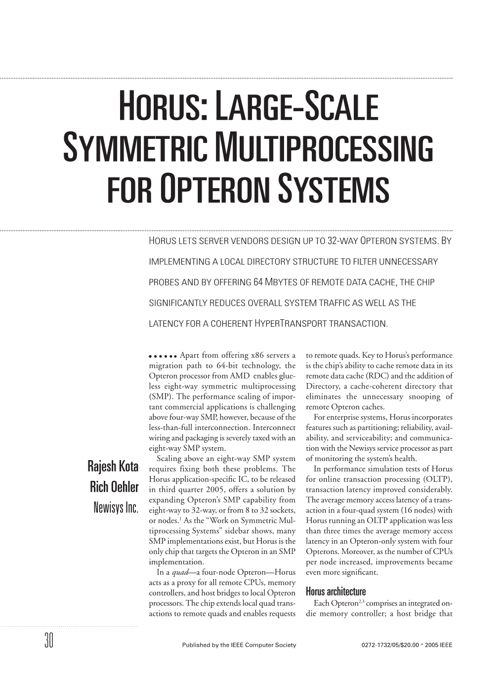 Horus: Large-Scale Symmetric Multiprocessing for Opteron Systems