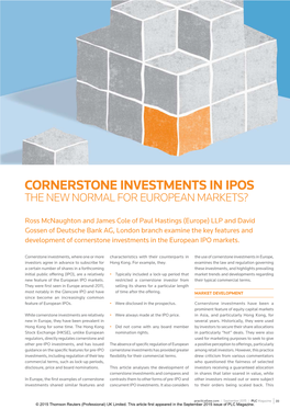 Cornerstone Investments in Ipos the New Normal for European Markets?