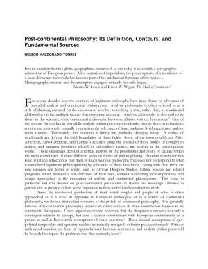 Post-Continental Philosophy: Its Definition, Contours, and Fundamental Sources