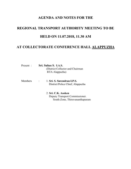 Agenda and Notes for the Regional Transport